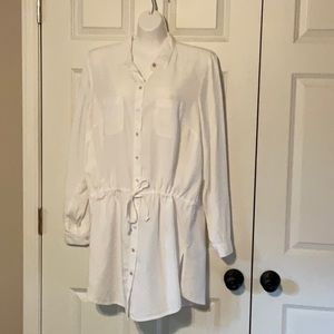 NWT J.Jill white button long blouse with tie Large TALL